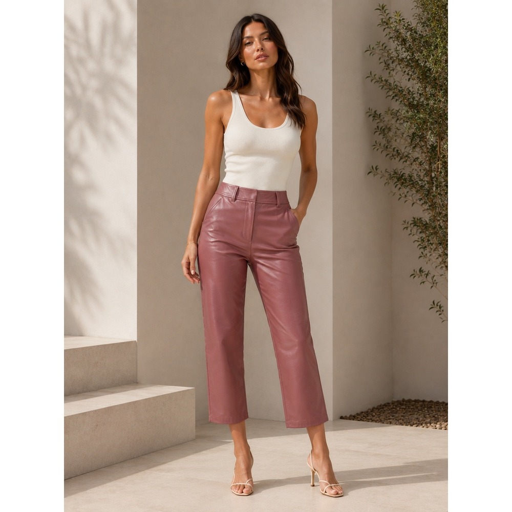 BABATON ARITZIA COMMAND Faux Leather Cropped Pants RED WILLOW MAUVE‎ 4 Tailored